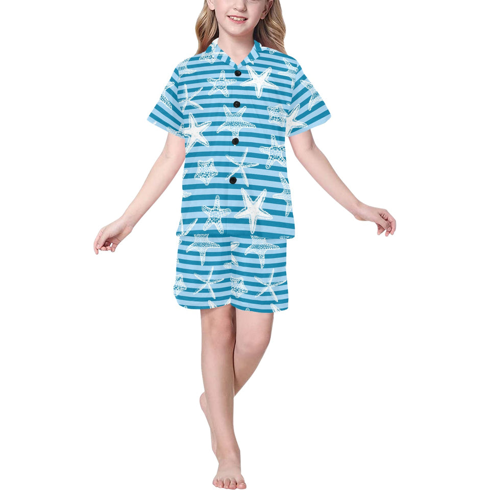 Starfish blue blackground Kids' Boys' Girls' V-Neck Short Pajama Set