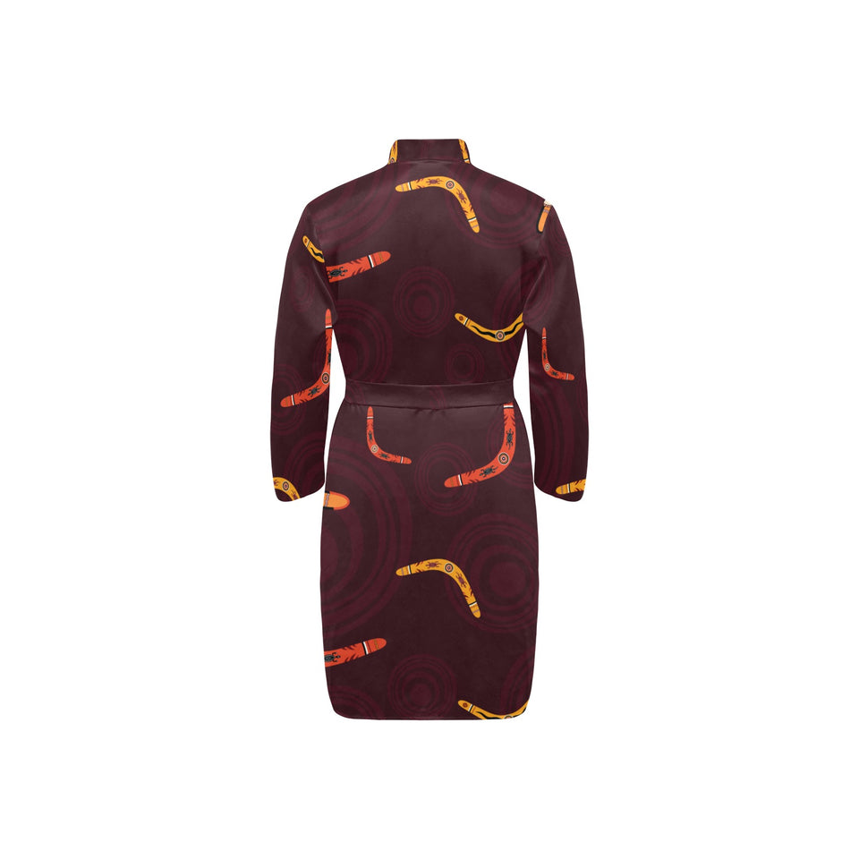 Boomerang Australian aboriginal ornament circle bl Men's Long Sleeve Belted Night Robe