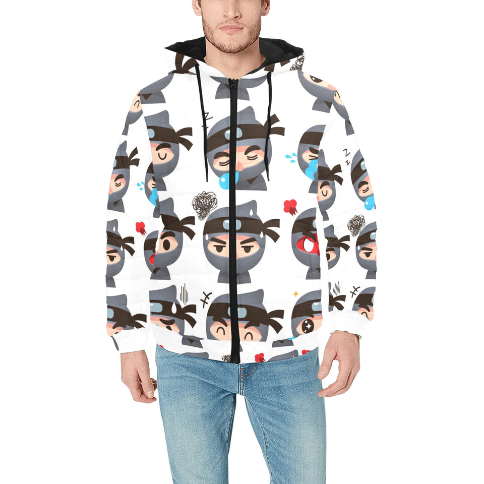 Cute ninja design pattern Men's Padded Hooded Jacket