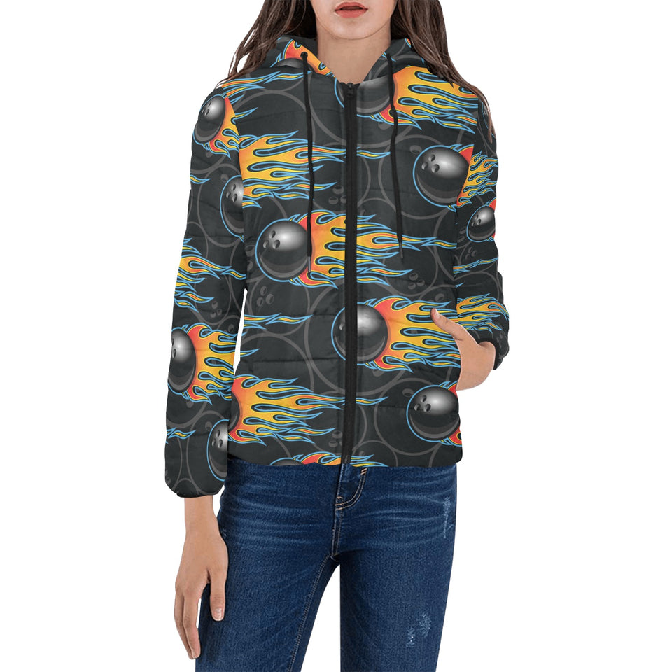 Bowling balls flame pattern Women's Padded Hooded Jacket