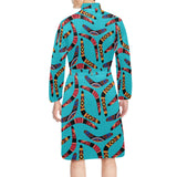 Boomerang Australian aboriginal ornament blue back Men's Long Sleeve Belted Night Robe