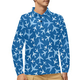 Airplane pattern in the sky Men's Long Sleeve Polo Shirt