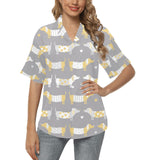 Cute dachshund dog pattern Women's All Over Print Hawaiian Shirt