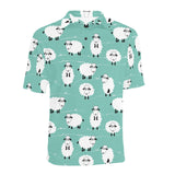 Cute sheep green background Men's All Over Print Polo Shirt