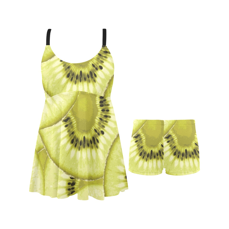 Sliced kiwi pattern Chest Sexy Pleated Two Piece Swim Dress