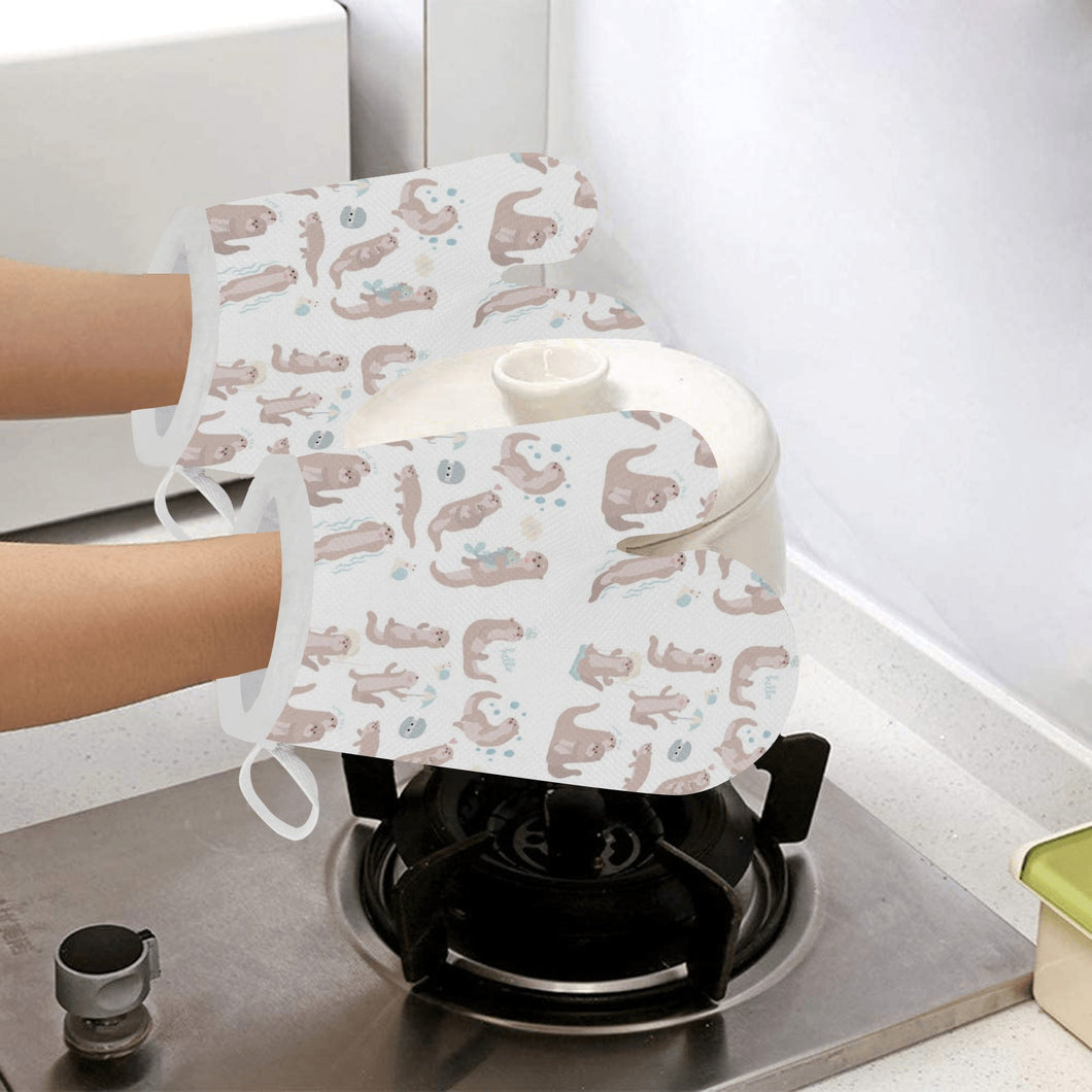 Cute sea otters pattern Heat Resistant Oven Mitts