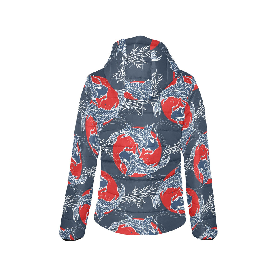 Koi Fish Carp Fishs hand drawn japanese art Women's Padded Hooded Jacket