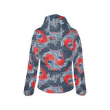 Koi Fish Carp Fishs hand drawn japanese art Women's Padded Hooded Jacket