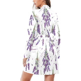 lavender flower design pattern Women's Long Sleeve Belted Night Robe