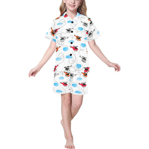 Watercolor helicopter cloud pattern Kids' Boys' Girls' V-Neck Short Pajama Set