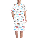 Watercolor helicopter cloud pattern Men's V-Neck Short Pajama Set