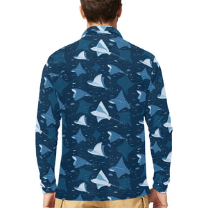 Stingray Pattern Print Design 04 Men's Long Sleeve Polo Shirt