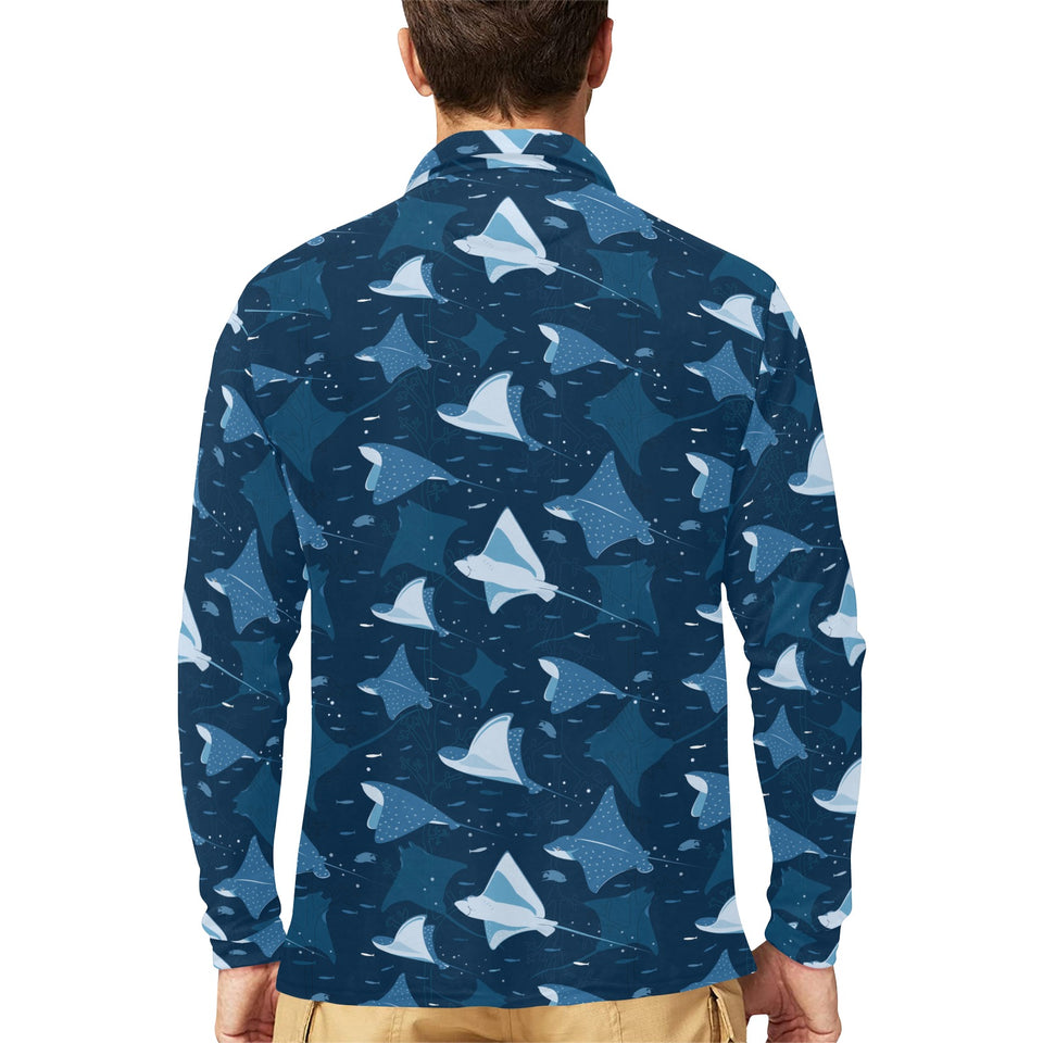 Stingray Pattern Print Design 04 Men's Long Sleeve Polo Shirt