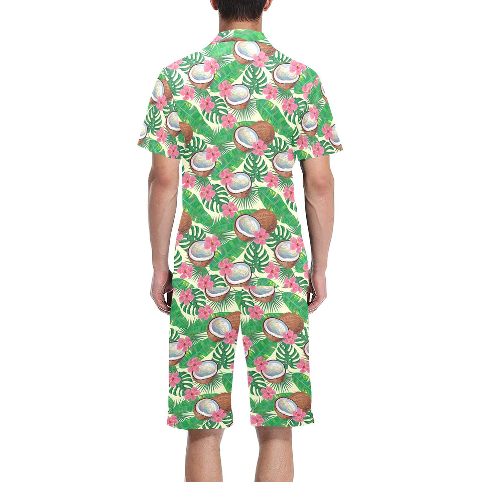 Coconut Pattern Print Design 01 Men's V-Neck Short Pajama Set