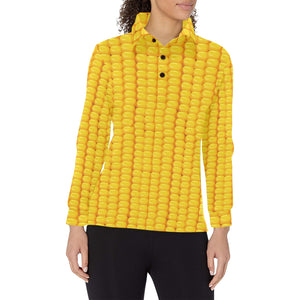 Corn Pattern Print Design 04 Women's Long Sleeve Polo Shirt