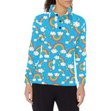 Rainbows Sky Clouds Pattern Women's Long Sleeve Polo Shirt