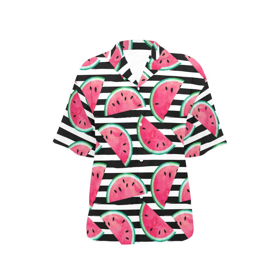 Watercolor paint textured watermelon pieces Women's All Over Print Hawaiian Shirt