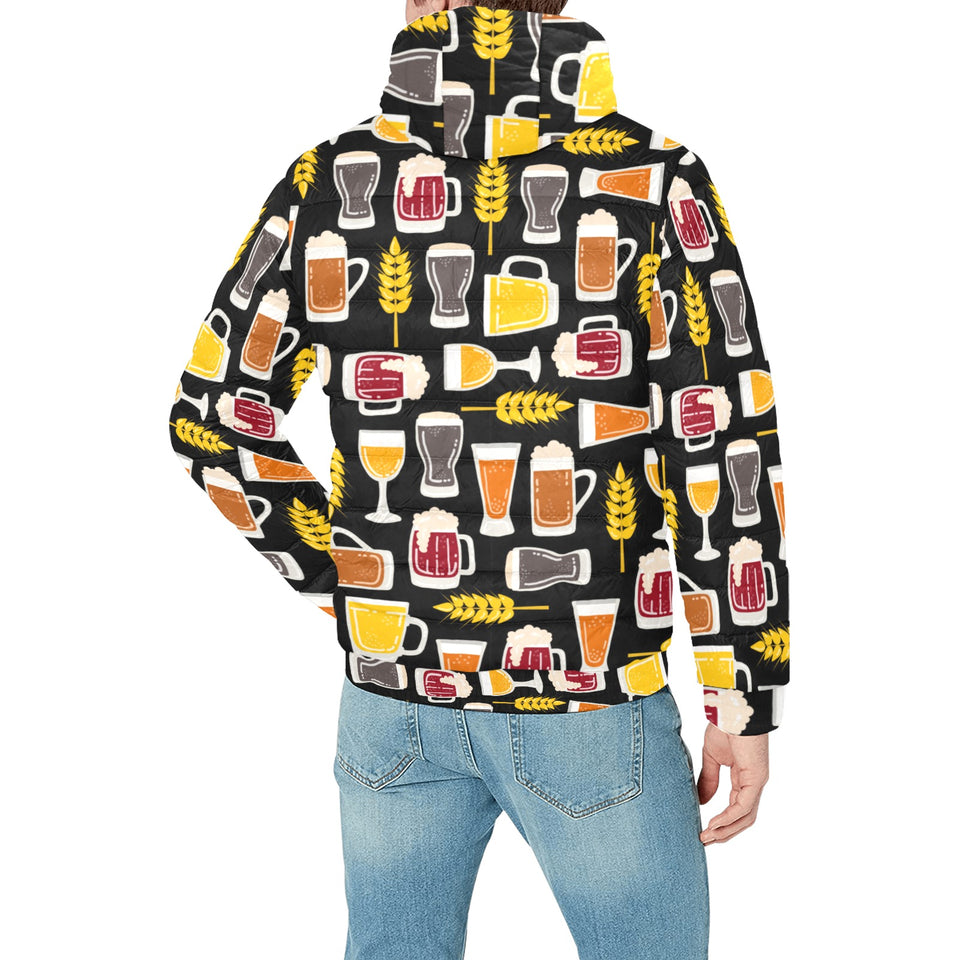 Beer type pattern Men's Padded Hooded Jacket