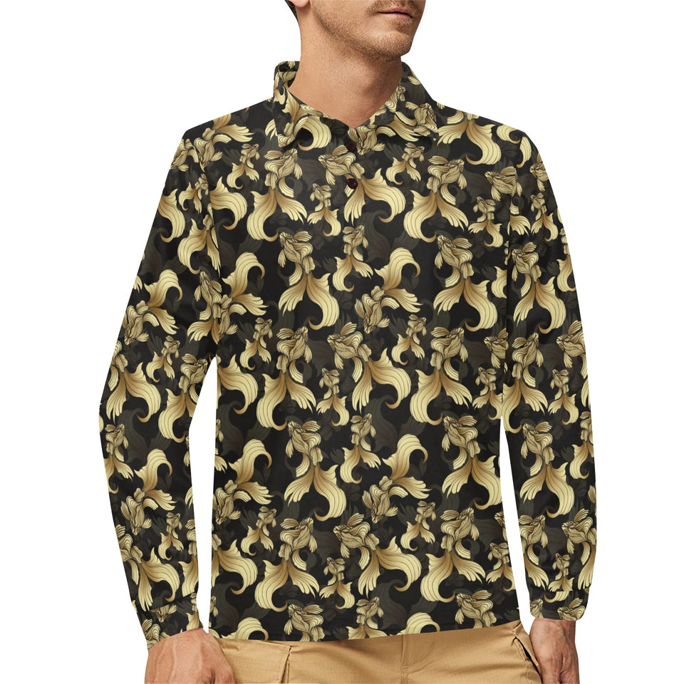 Goldfish Pattern Print Design 01 Men's Long Sleeve Polo Shirt