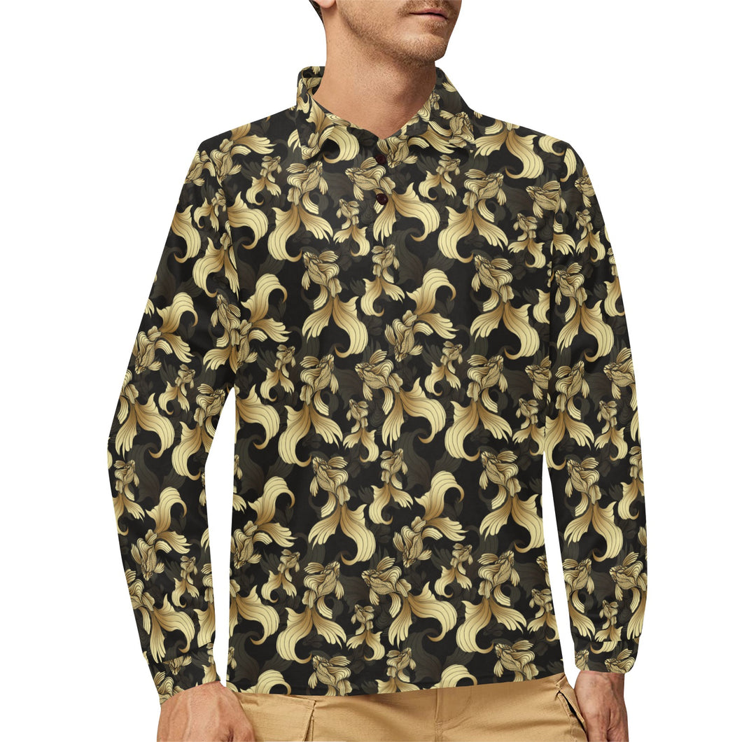 Goldfish Pattern Print Design 01 Men's Long Sleeve Polo Shirt