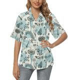 Dragonfly Butterfly Plants insect flower vintage s Women's All Over Print Hawaiian Shirt