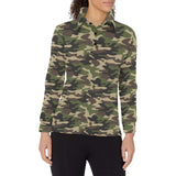 Dark Green camouflage pattern Women's Long Sleeve Polo Shirt