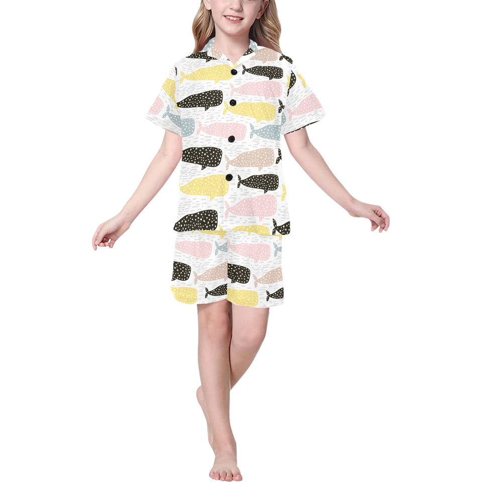 Whale dot pattern Kids' Boys' Girls' V-Neck Short Pajama Set