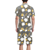 Beautiful gold autumn maple leaf pattern Men's V-Neck Short Pajama Set