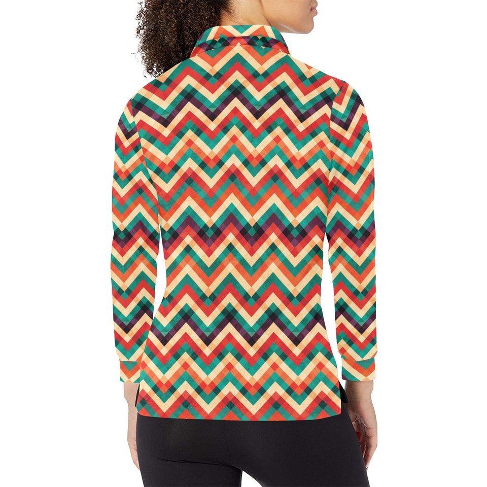 zigzag chevron colorful pattern Women's Long Sleeve Polo Shirt