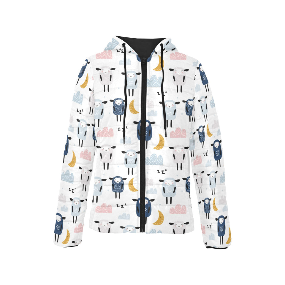 Cute sleeping sheep moon cloud pattern Women's Padded Hooded Jacket