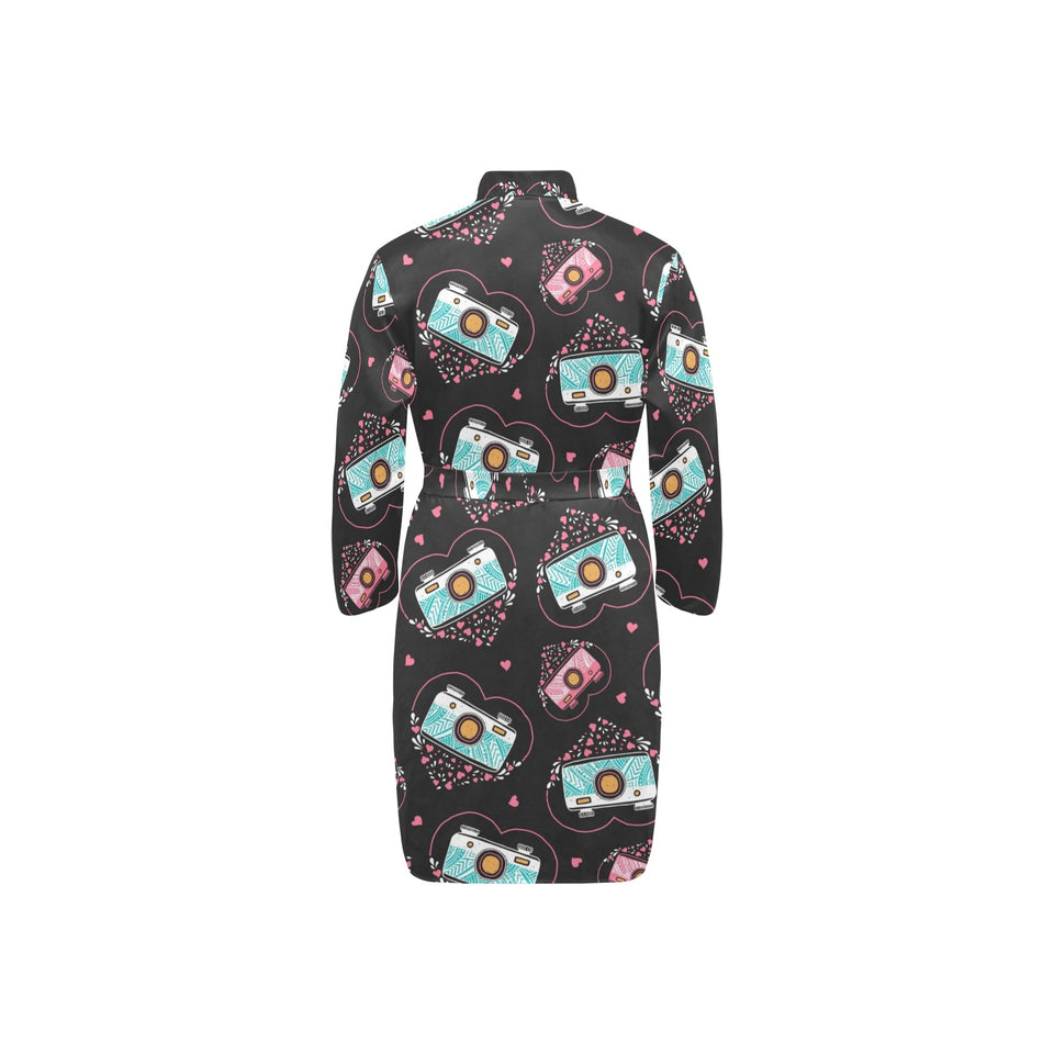 Camera Pattern Print Design 04 Men's Long Sleeve Belted Night Robe