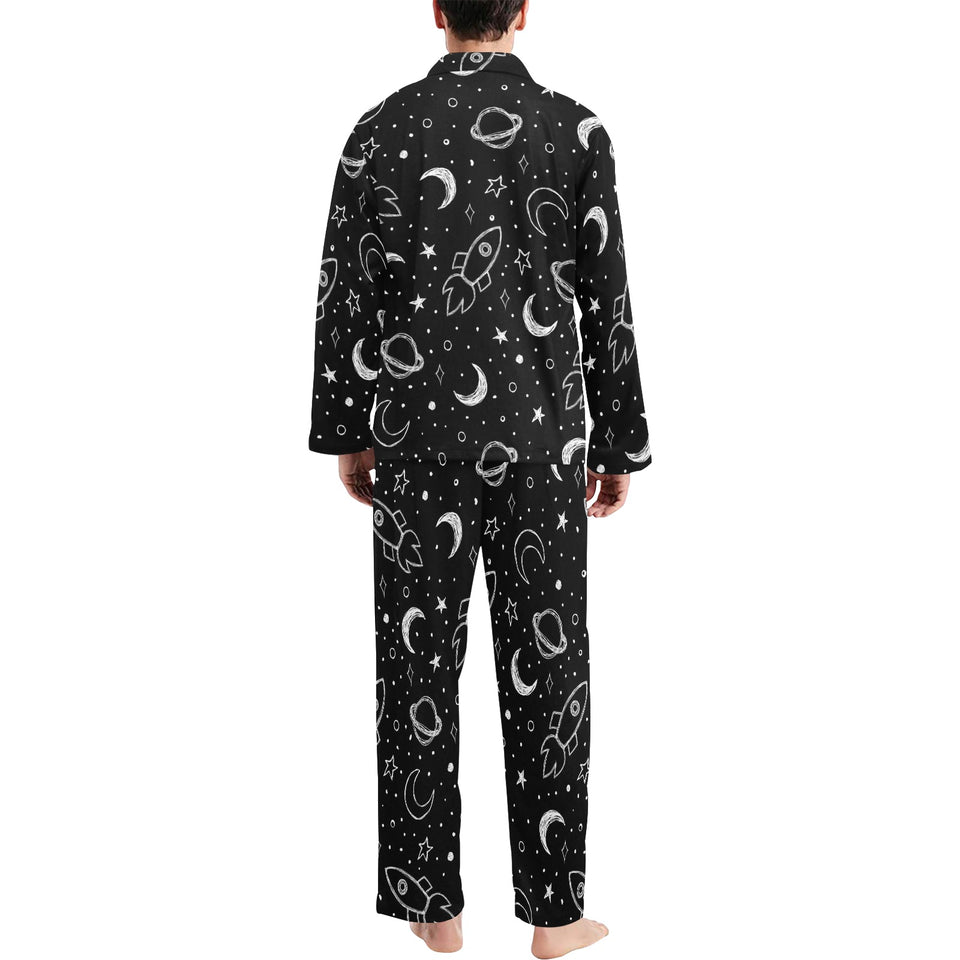 Hand drawn space rocket star planet Men's Long Pajama Set
