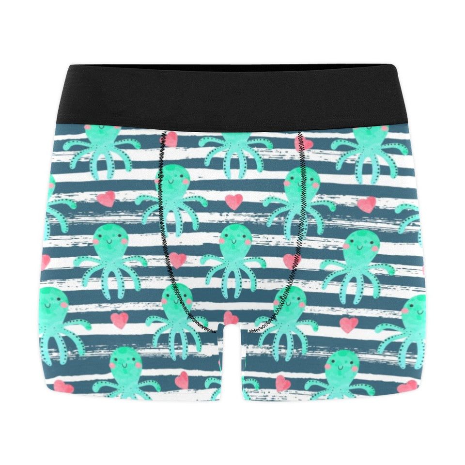 Cute octopuses heart striped background Men's All Over Print Boxer Briefs Men's Underwear