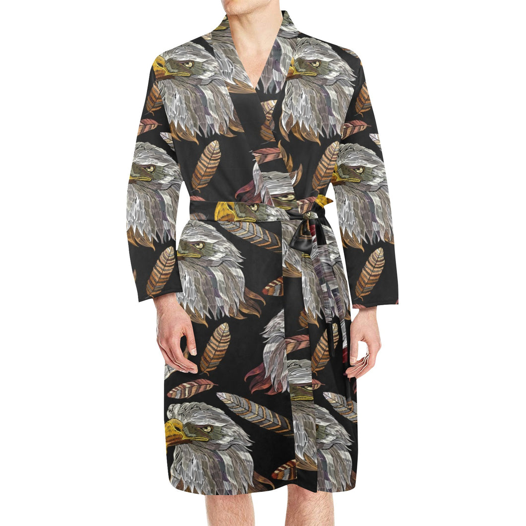 Eagle Pattern Print Design 05 Men's Long Sleeve Belted Night Robe