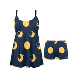 Moon star pattern Chest Sexy Pleated Two Piece Swim Dress