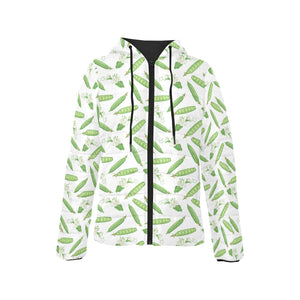 Green Peas Pattern Print Design 04 Women's Padded Hooded Jacket