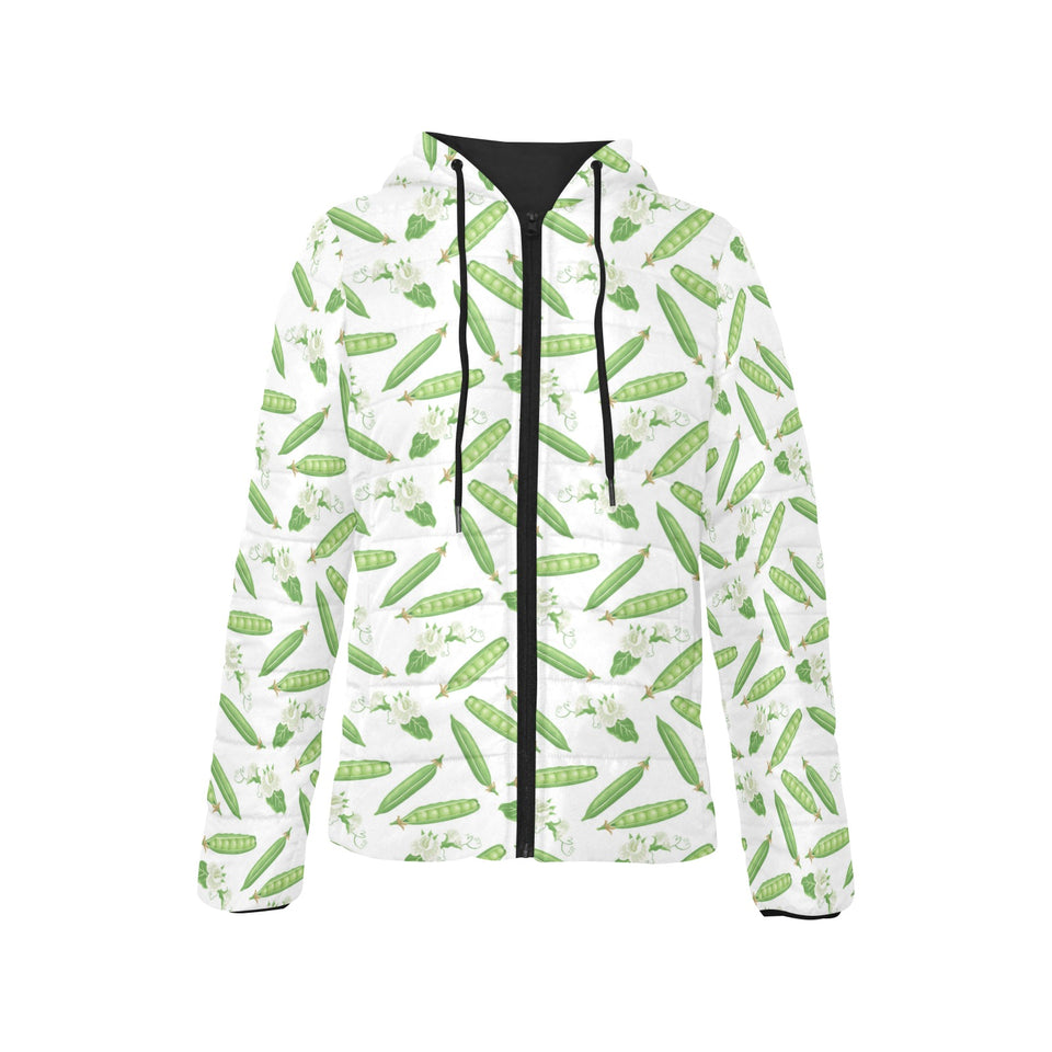 Green Peas Pattern Print Design 04 Women's Padded Hooded Jacket