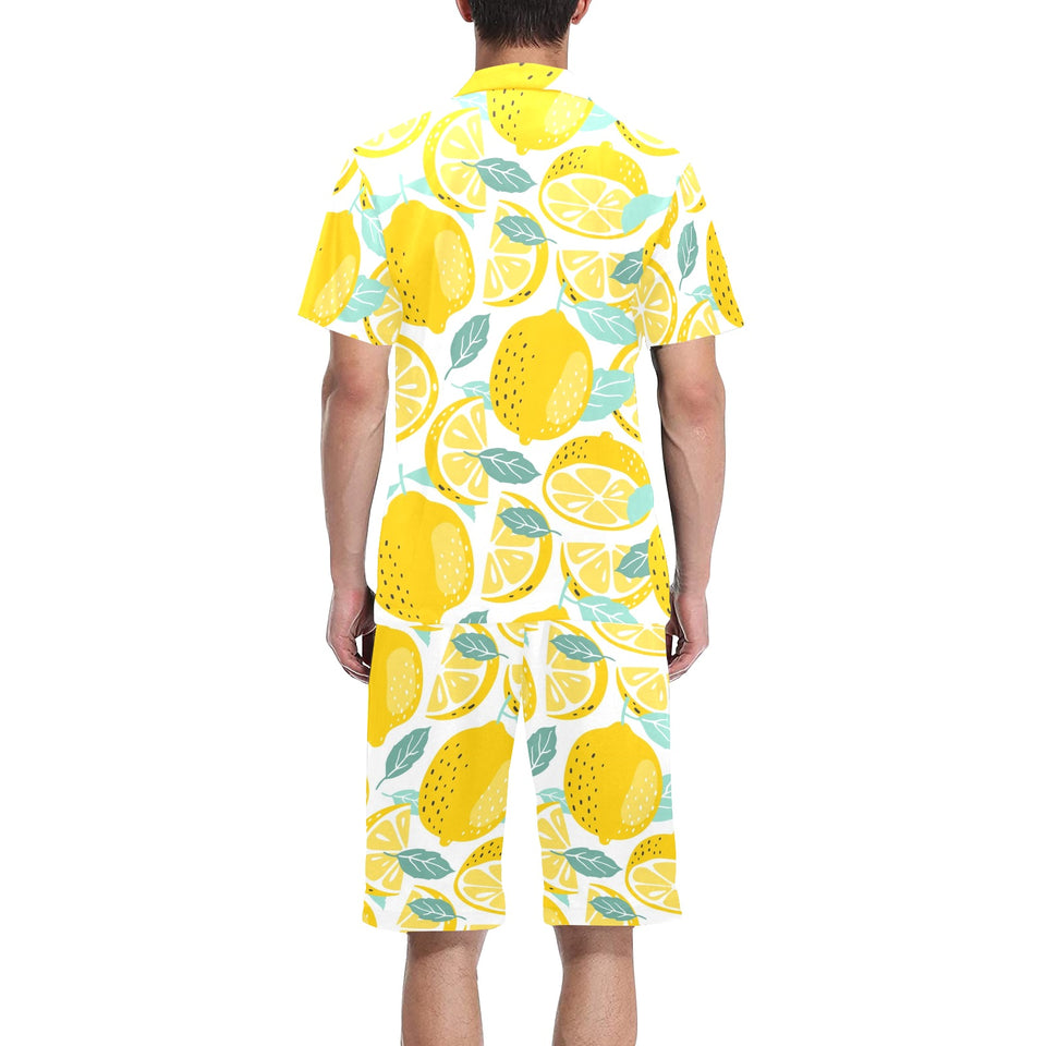 lemon design pattern Men's V-Neck Short Pajama Set