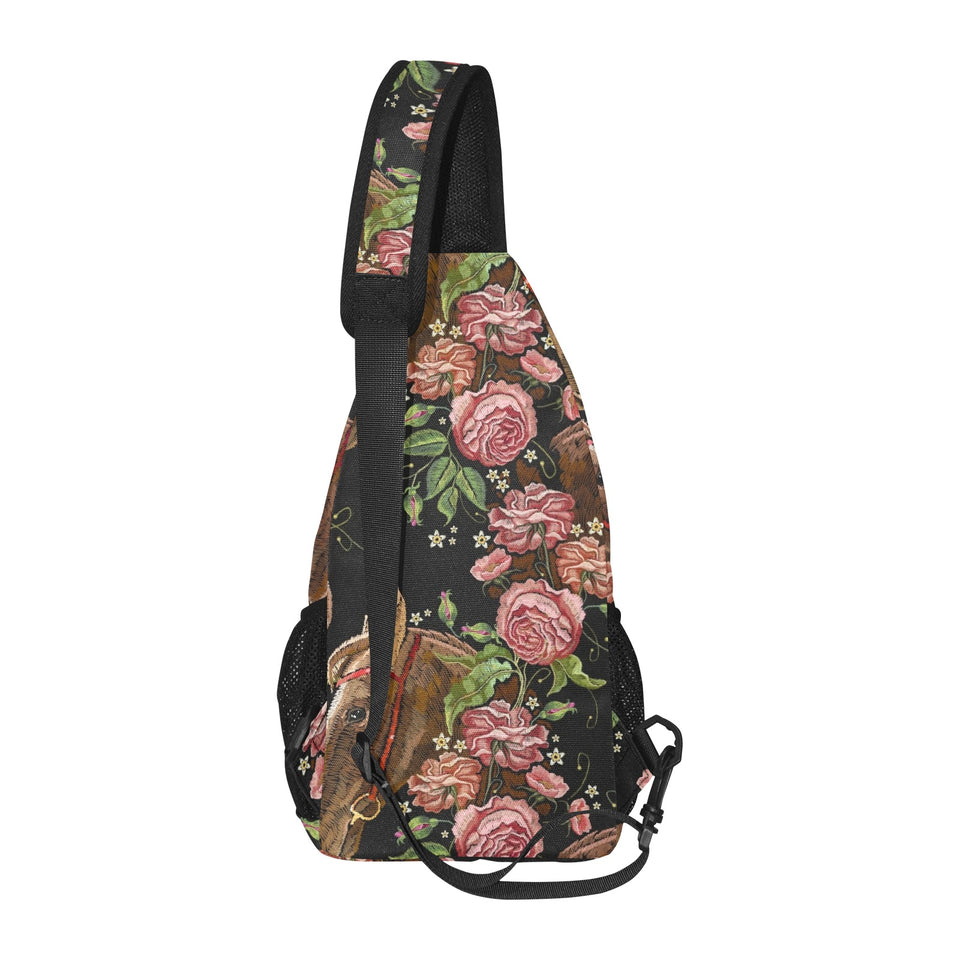 Horse head wild roses pattern All Over Print Chest Bag