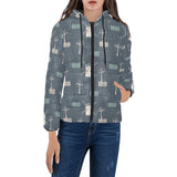 windmill tree pattern Women's Padded Hooded Jacket