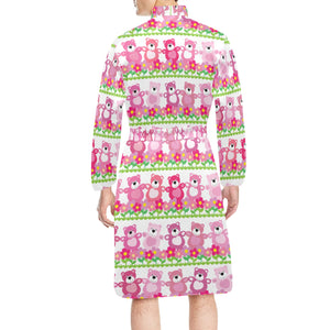 Teddy Bear Pattern Print Design 04 Men's Long Sleeve Belted Night Robe