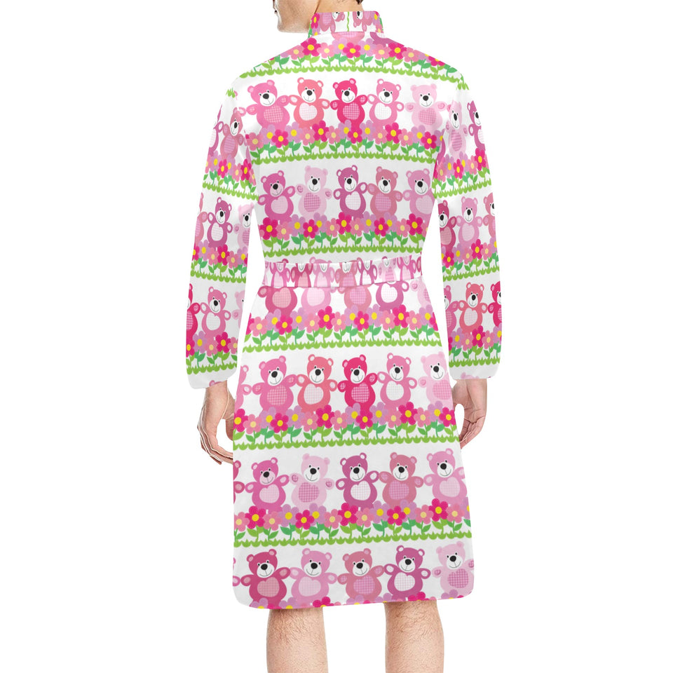 Teddy Bear Pattern Print Design 04 Men's Long Sleeve Belted Night Robe