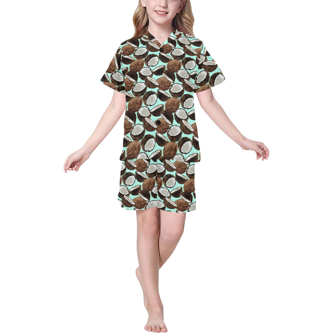 Coconut Pattern Print Design 03 Kids' Boys' Girls' V-Neck Short Pajama Set