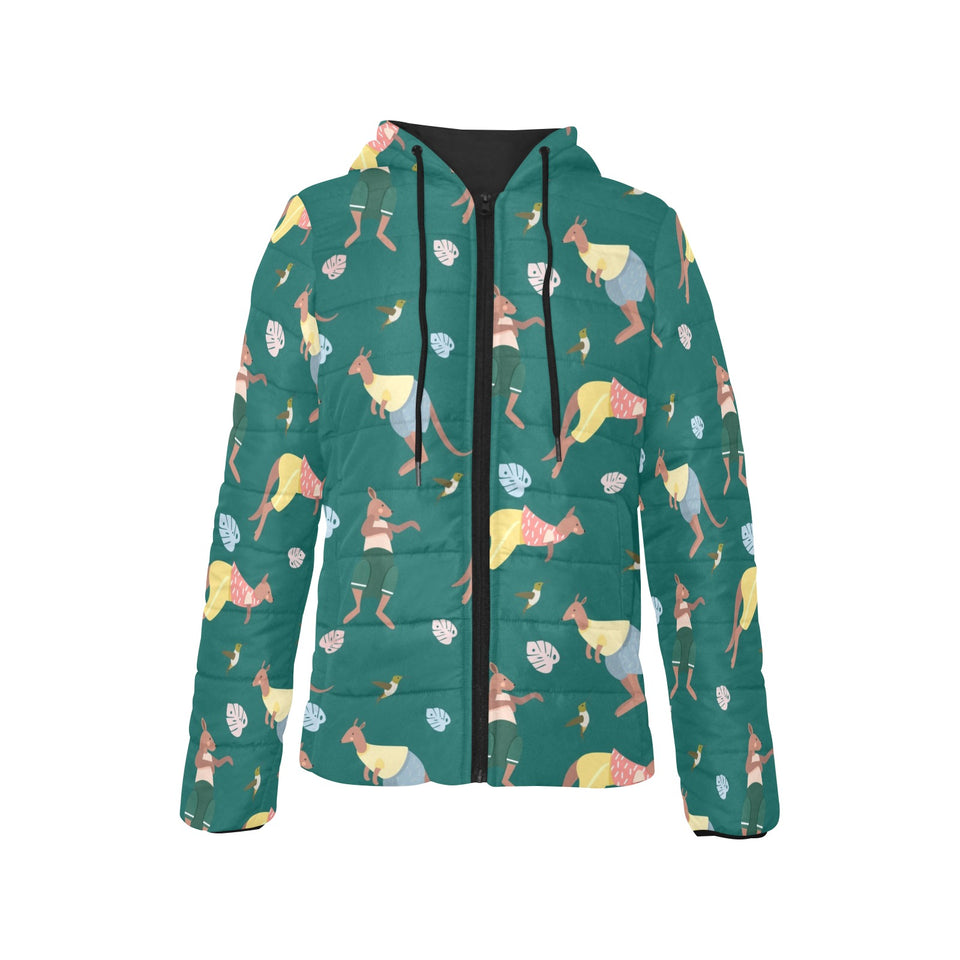 Kangaroo leaves pattern Women's Padded Hooded Jacket