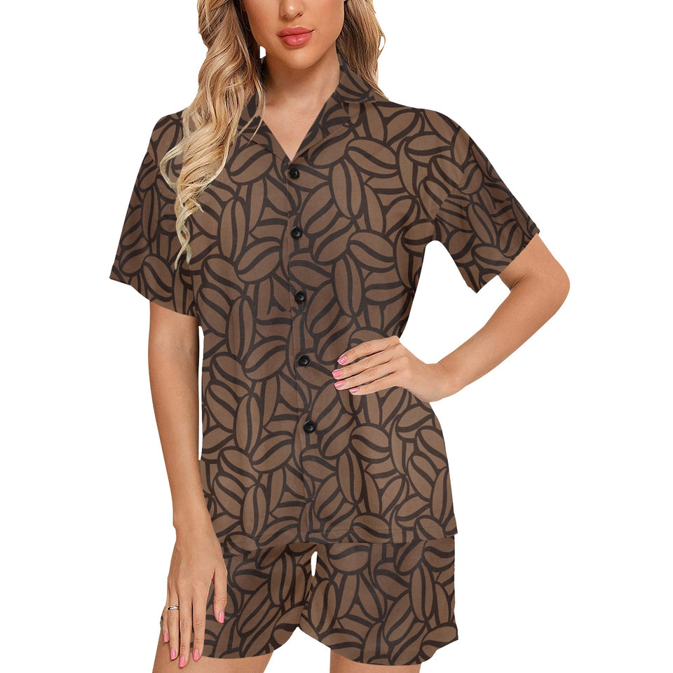 coffee bean pattern Women's V-Neck Short Pajama Set