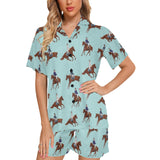 Horses running horses rider pattern Women's V-Neck Short Pajama Set