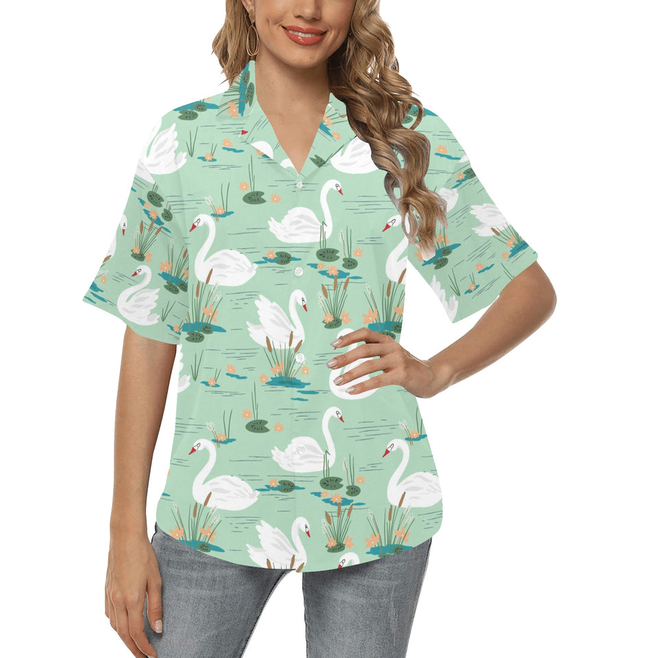 White swan lake pattern Women's All Over Print Hawaiian Shirt