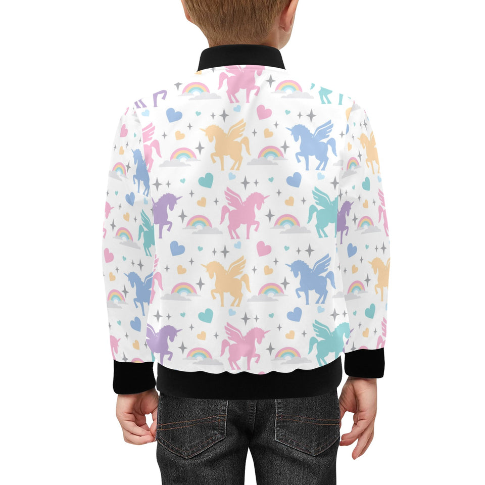colorful unicorn rainbow heart pattern Kids' Boys' Girls' Bomber Jacket