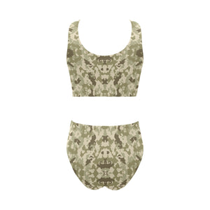 Light Green camouflage pattern Chest Bowknot High Waisted Bikini Swimsuit