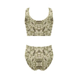 Light Green camouflage pattern Chest Bowknot High Waisted Bikini Swimsuit